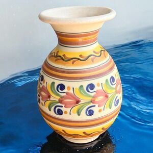 Spanish 7" Clay Vase Hand Painted Decorative Art Pottery Spain Artist Signed SEE